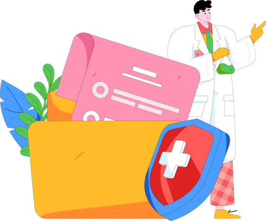 Doctor doing medical research while having medical insurance  Illustration