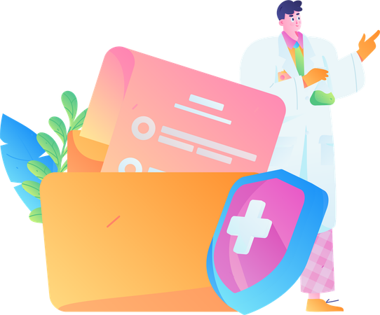 Doctor doing medical research while having medical insurance  Illustration