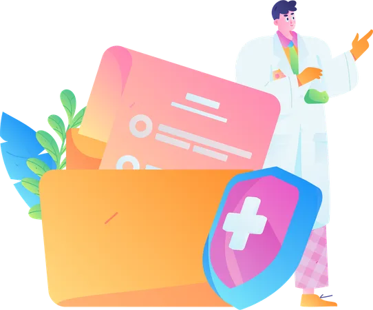 Doctor doing medical research while having medical insurance  Illustration