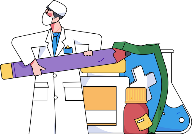 Doctor doing medical research with insurance  Illustration