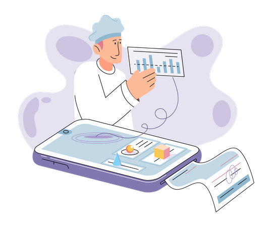 Doctor doing online analysis of patients report Illustration