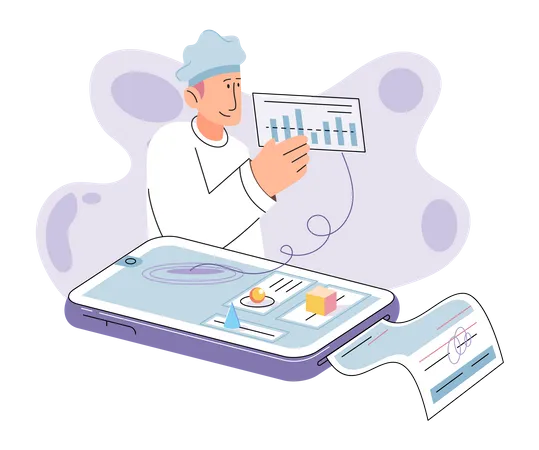 Doctor doing online analysis of patients report  Illustration