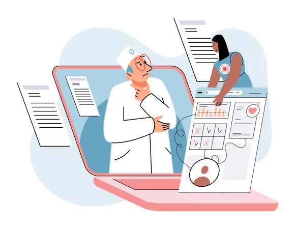 Doctor doing online checkup of patient  Illustration