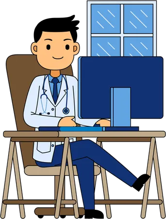 Doctor doing online research  Illustration