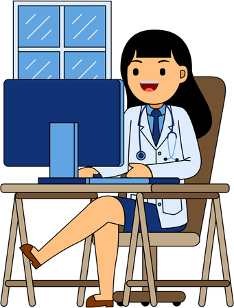 Doctor doing online research  Illustration