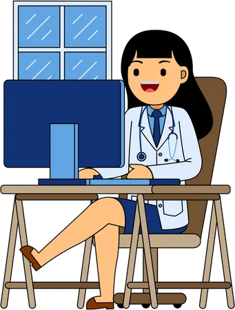 Doctor doing online research  Illustration