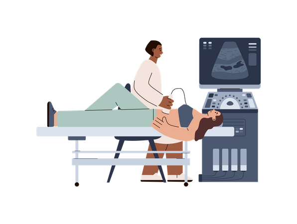 Doctor doing pregnancy ultrasound sonogram health diagnostic for woman patient  Illustration