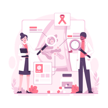 Doctor doing research on breast cancer  Illustration