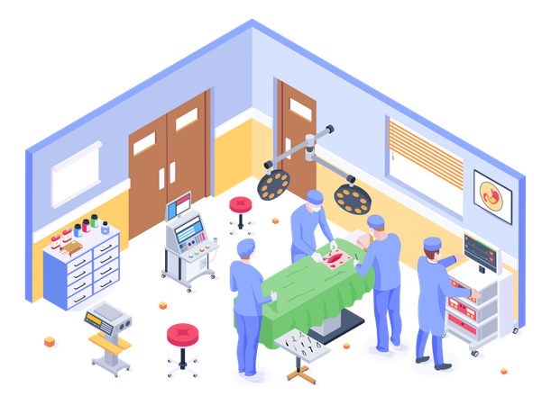 Doctor Doing Surgery In Operation Theatre Illustration