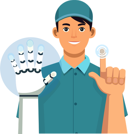 Doctor doing surgery using robot hand  Illustration