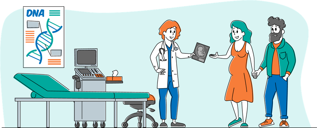 Doctor Doing Ultrasound Screening Checkup in Clinic Illustration