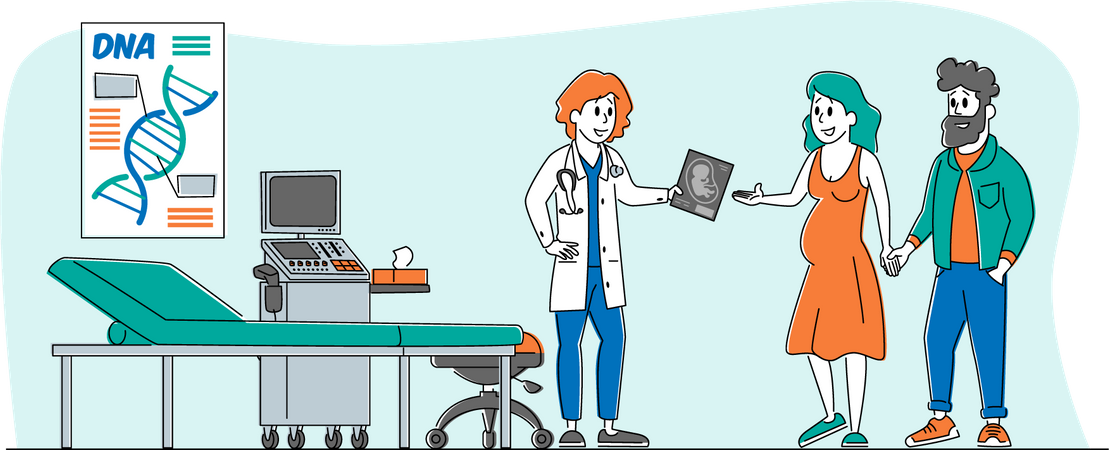 Doctor Doing Ultrasound Screening Checkup in Clinic  Illustration