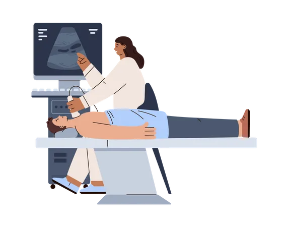 Doctor doing ultrasound to male patient  Illustration
