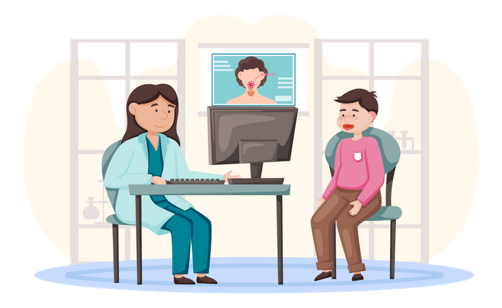 Doctor educating patient about disease Illustration