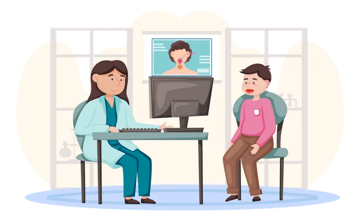 Doctor educating patient about disease  Illustration
