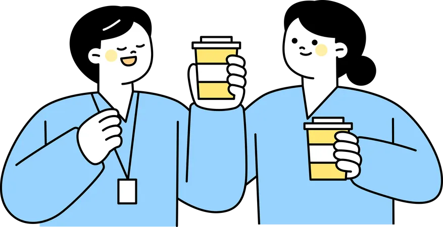 コーヒーを楽しむ医師  イラスト