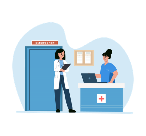 Doctor entering into emergency room  Illustration
