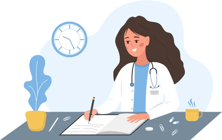 Médico escribiendo receta médica  Ilustración
