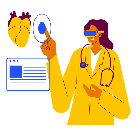 El doctor está estudiando medicina usando vr.  Ilustración