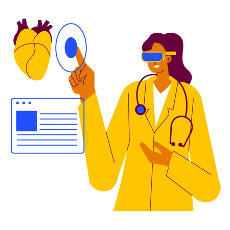 El doctor está estudiando medicina usando vr.  Ilustración