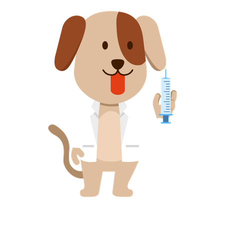 El doctor está inyectando una jeringa al perro  Ilustración