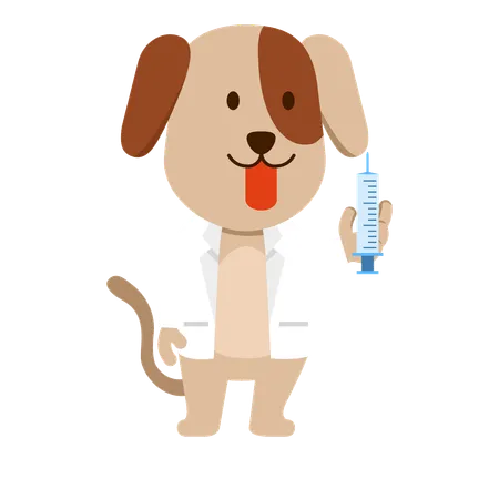 El doctor está inyectando una jeringa al perro  Ilustración