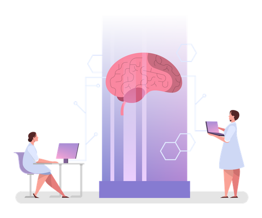 El doctor examina el cerebro enorme  Ilustración