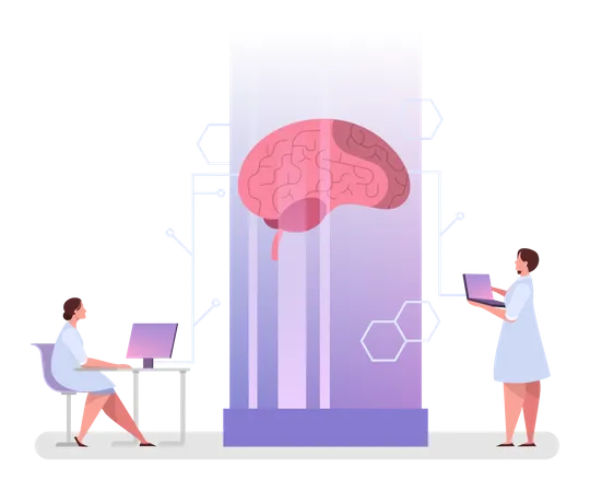 El doctor examina el cerebro enorme  Ilustración