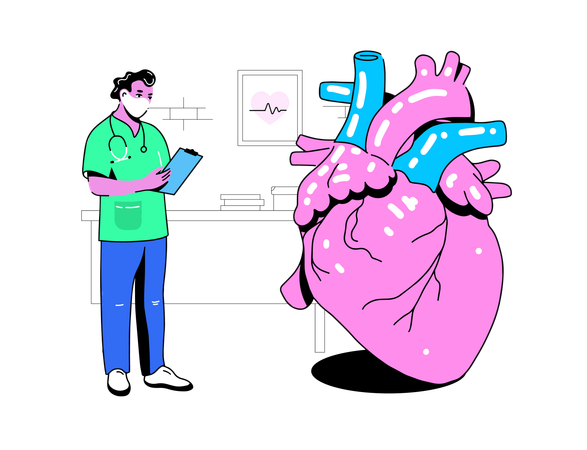 El doctor examina el gran corazón  Ilustración