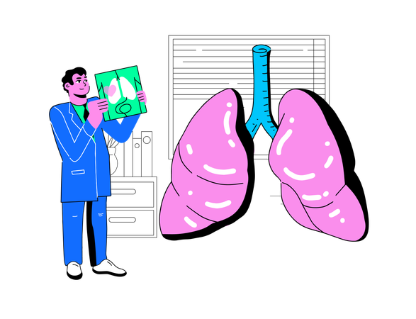 El doctor examina los pulmones grandes.  Ilustración