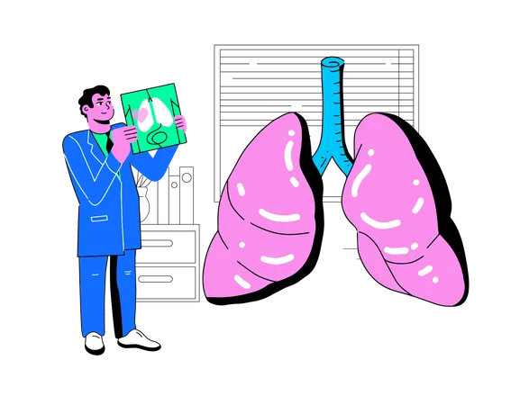 El doctor examina los pulmones grandes.  Ilustración