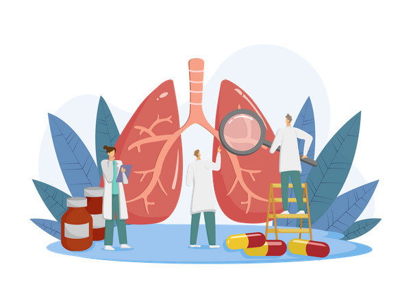 El médico examina los pulmones del paciente  Ilustración