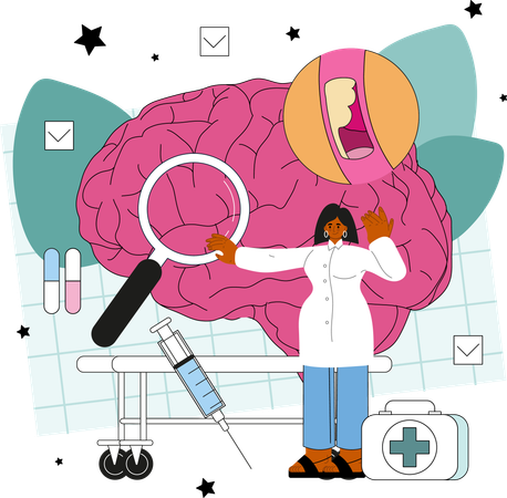 Doctor examine and treat human brain and nervous system  Illustration