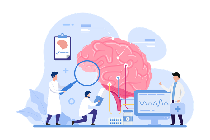 Doctor examine and treat human brain and nervous system  Illustration