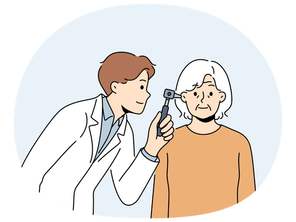 Doctor examine old patient ear  Illustration