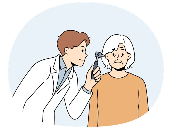 Doctor examine old patient ear  Illustration