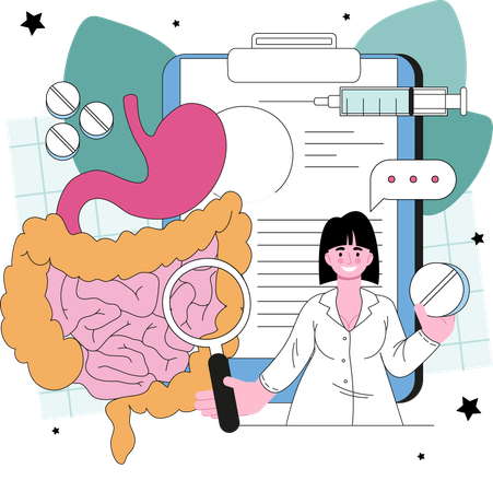 Doctor examine organs of digestive system  Illustration