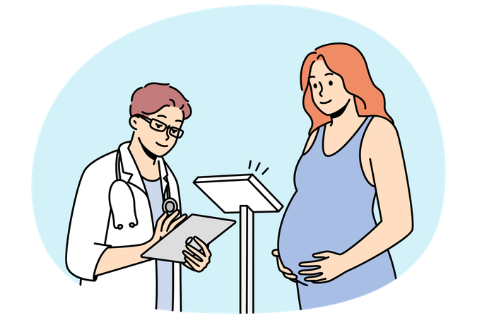 Doctor examine pregnant woman in hospital  Illustration