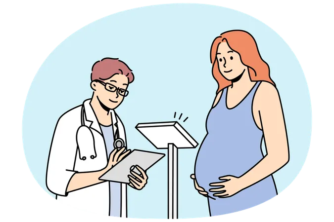 Doctor examine pregnant woman in hospital  Illustration