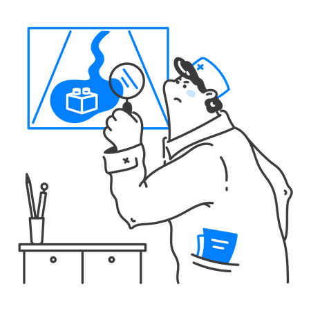 Doctor examine X-ray report of patients stomach  Illustration