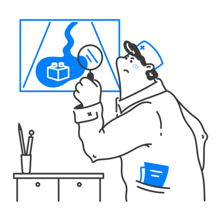 Doctor examine X-ray report of patients stomach  Illustration