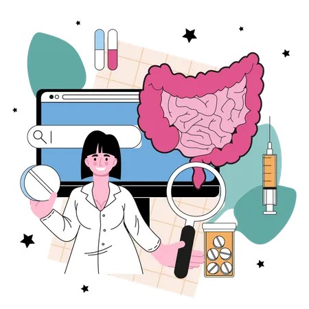 Proctologist Online Service Or Platform Doctor Examines And Treating Human Large Intestine Colon Cancer Prevention Website Flat Vector Illustration Illustration