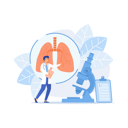 Doctor examines huge lungs disease  Illustration
