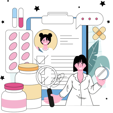 Doctor examines patient report  Illustration