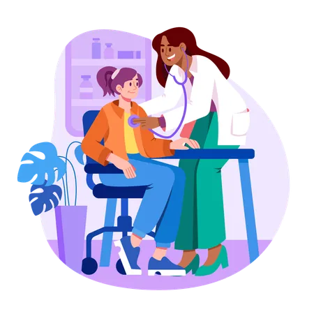 An Illustration Of Doctor Examines Patient With Stethoscope Illustration