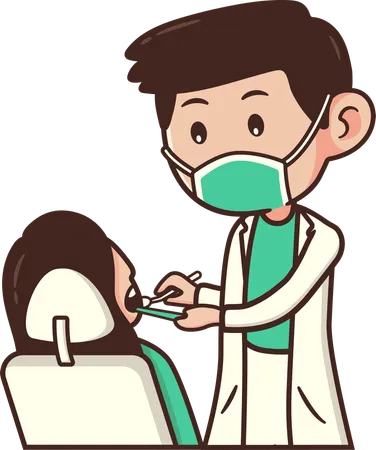 Doctor examines patient's teeth  Illustration