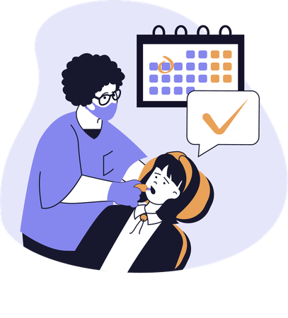 Doctor examines patient's tooth  Illustration