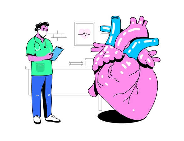 Doctor examines the big Heart Illustration