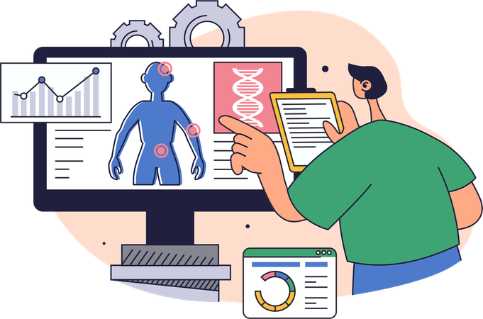 Doctor examines x-ray report  Illustration