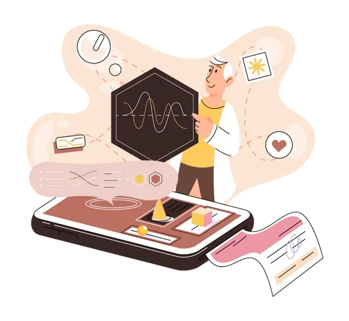 Doctor examining cardiograph online Illustration